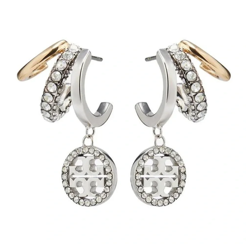 NWOT Tory Burch Icon Pave Triple Hoop Earring